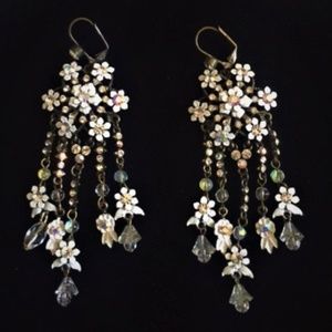 Floral and Rhinestone Embellished Dangle Earrings